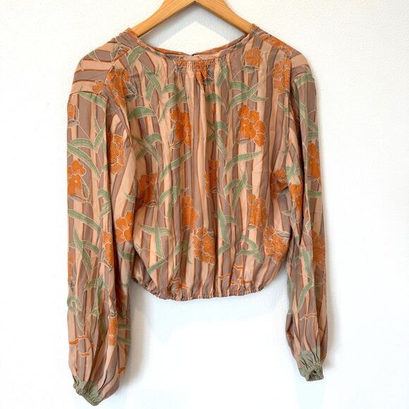 Natalie Martin Amelia Floral Silk Boho Long Sleeve Cropped Top Med- Boho/Cottage - Picture 5 of 13